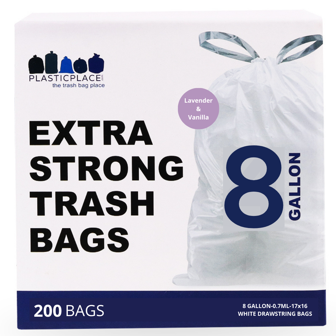 Plasticplace 8 Gallon Drawstring Trash Bags, White (100 count)