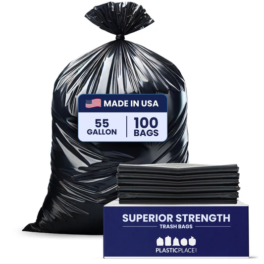 55 Gallon Rubbermaid Compatible Trash Bags - 1.2 Mil - 100/Case
