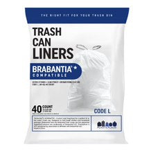 Plasticplace 10.6-12 Gallon Brabantia (x) Compatible Code L Trash Bags, 1.2 Mil, White Bin Liners, 21