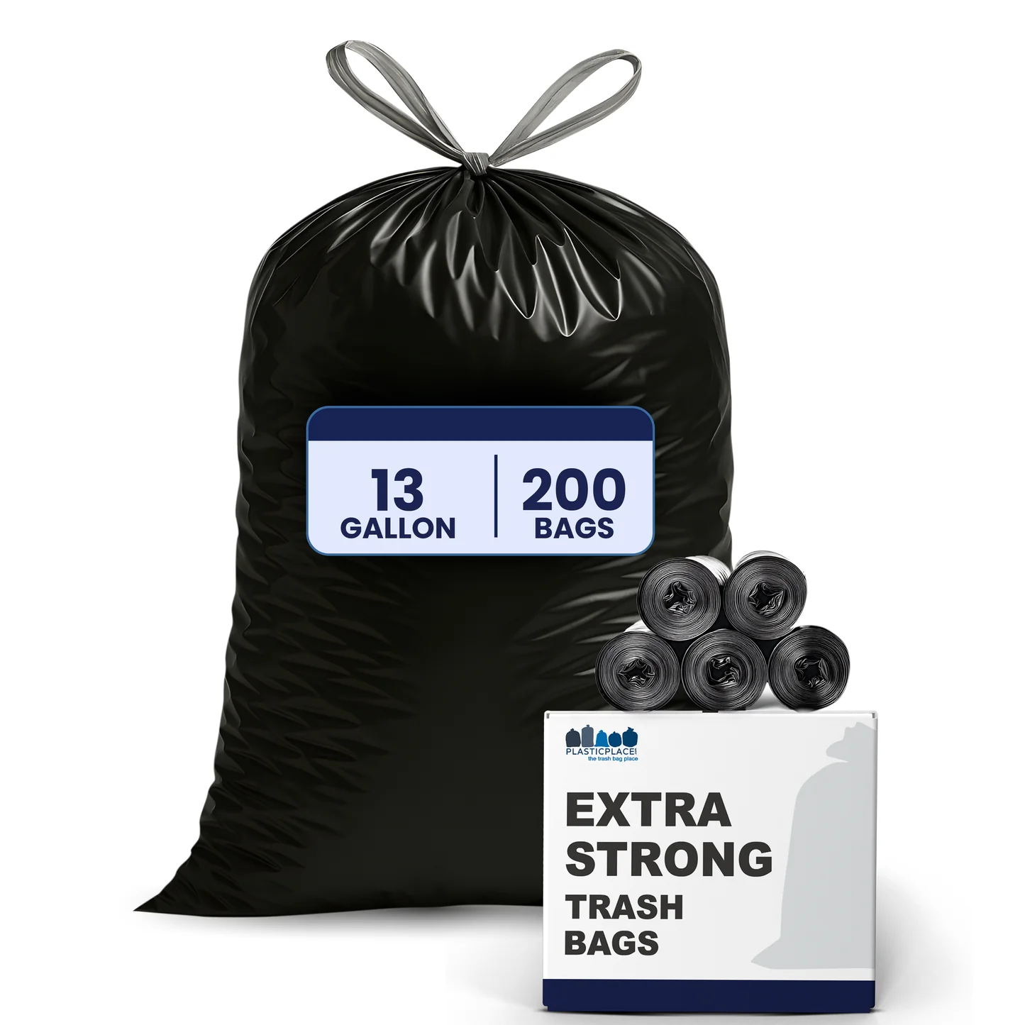 13 Gallon Extra Tall Black Drawstring Bags - 1.2 Mil - 200/Case