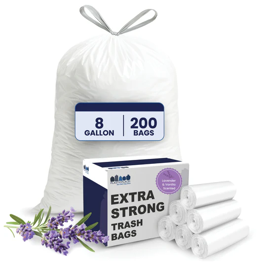 8 Gallon Drawstring Lavender & Vanilla Scented Bags - 0.7 Mil - 200/Case