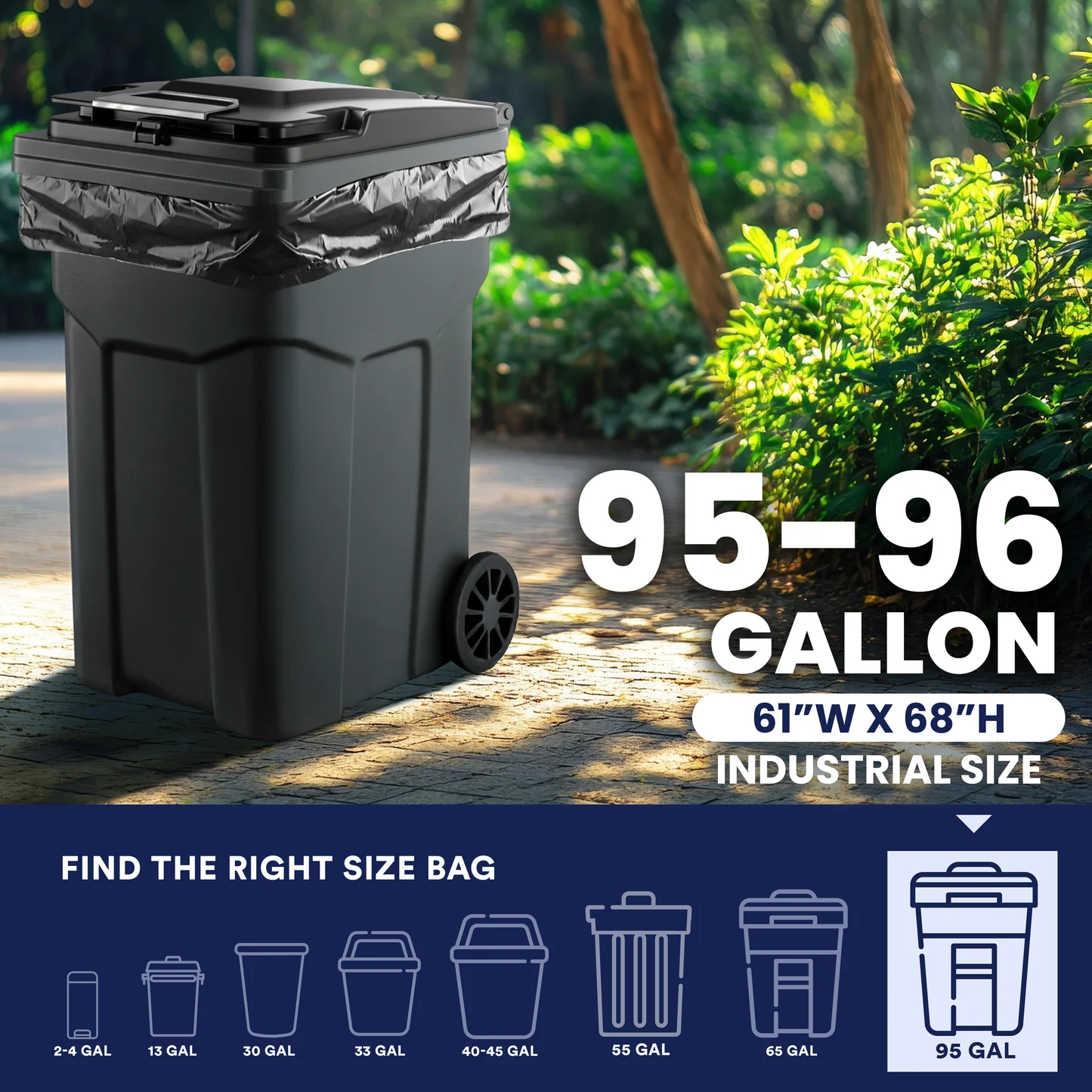 95-96 Gallon Trash Bags on Rolls - 2.0 Mil - Black - 50/Case