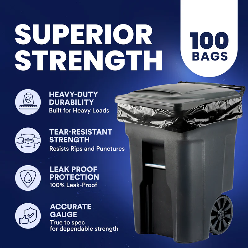 65 Gallon Rollout Trash Bags - 1.5 Mil - 100/Case