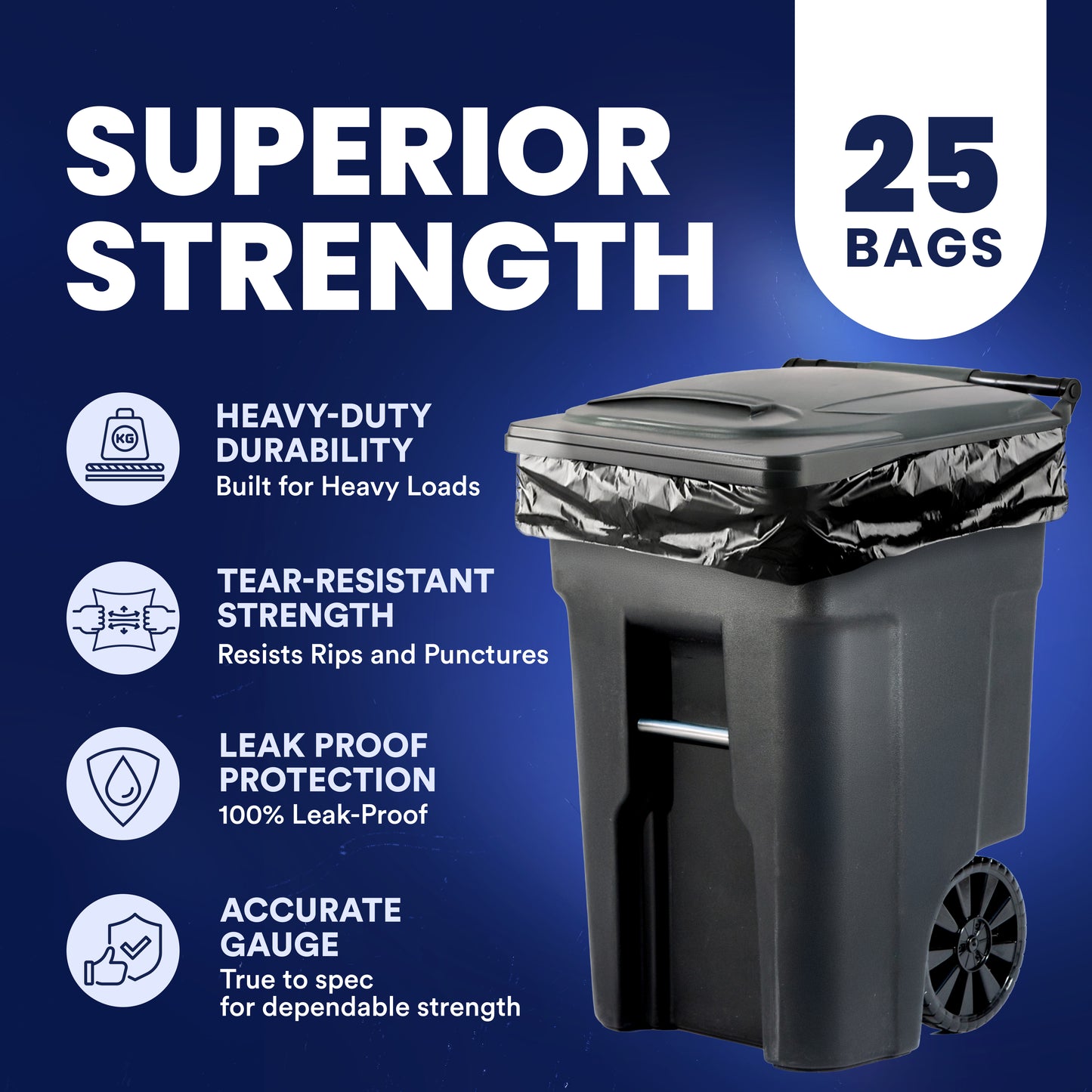 95-96 Gallon Trash Bags - 3.0 Mil - 25/Case