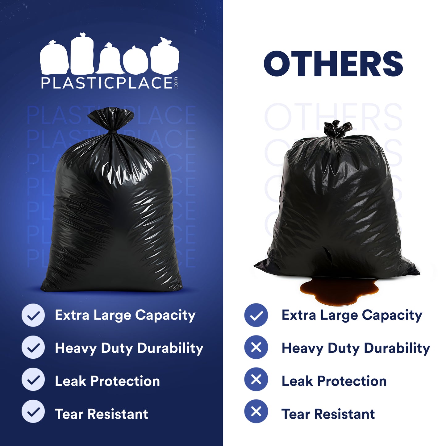 65 Gallon Extra Heavy Trash Bags - 3.0 Mil - 50/Case