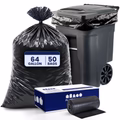64-Gallon Toter Compatible Strong Black Trash Bags on Rolls - 2.0 Mil - 50/Case