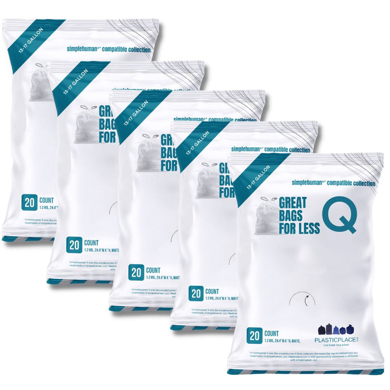 Simplehuman Compatible Trash Bags - Code Q - 13-17 Gallon