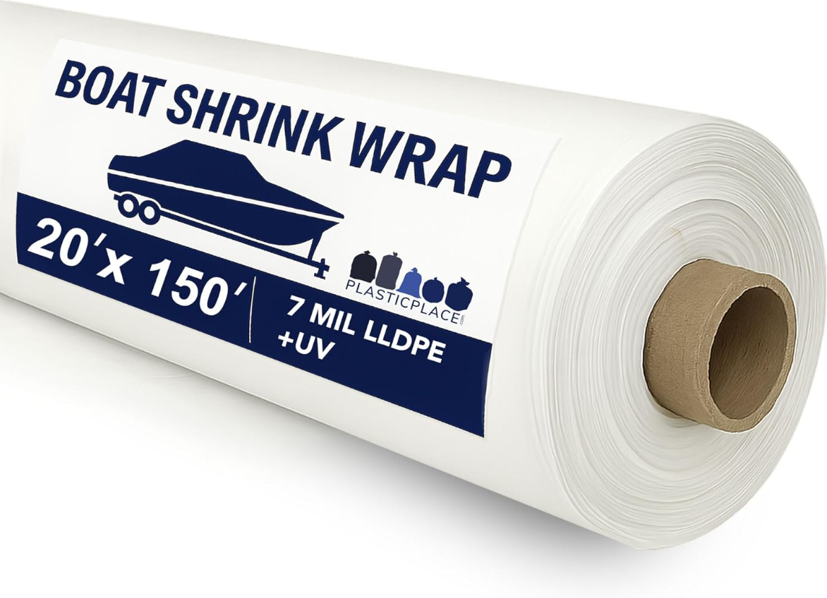 Marine Grade Shrink Wrap. 20' x 150', 7 Mil., LLDPE + 3% UVI - White