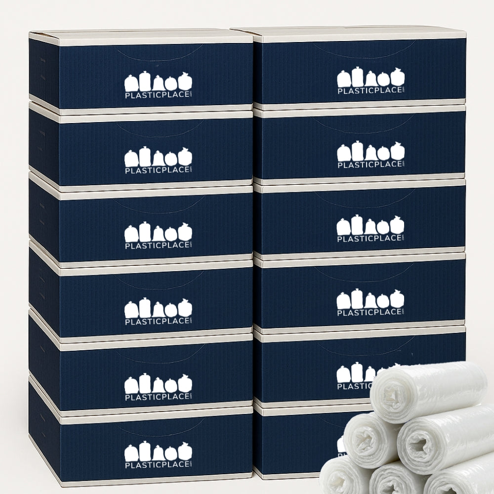 8–10 Gallon  Trash Bags with Flap Closure, 0.55 Mil, White - 600 Count Bulk Pack