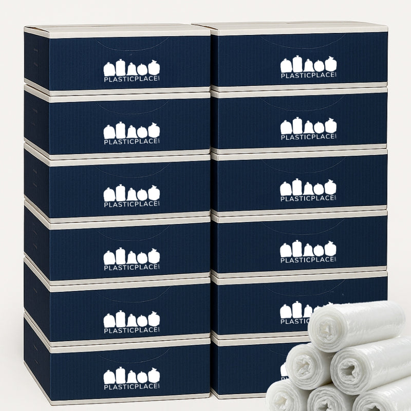 8–10 Gallon  Trash Bags with Flap Closure, 0.55 Mil, White - 600 Count Bulk Pack