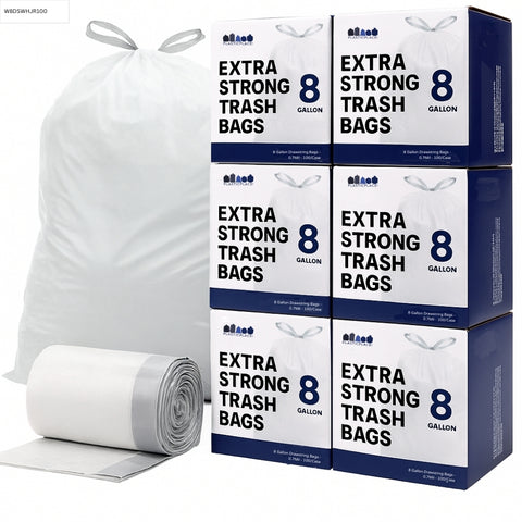 Wholesale 8 Gallon Drawstring Bags, 0.7 Mil, White - 600 Count