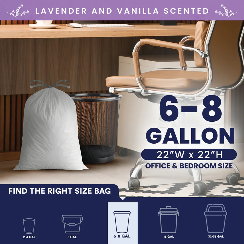 8 Gallon Drawstring Lavender & Vanilla Scented Bags - 0.7 Mil - 200/Case