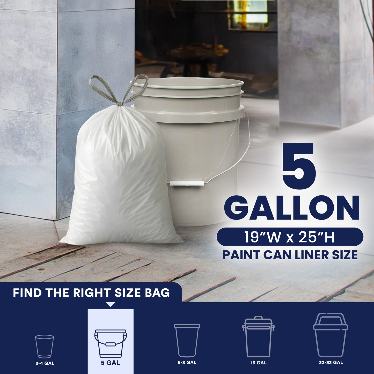 5 Gallon Drawstring Bags - 0.9 Mil - 100/Case