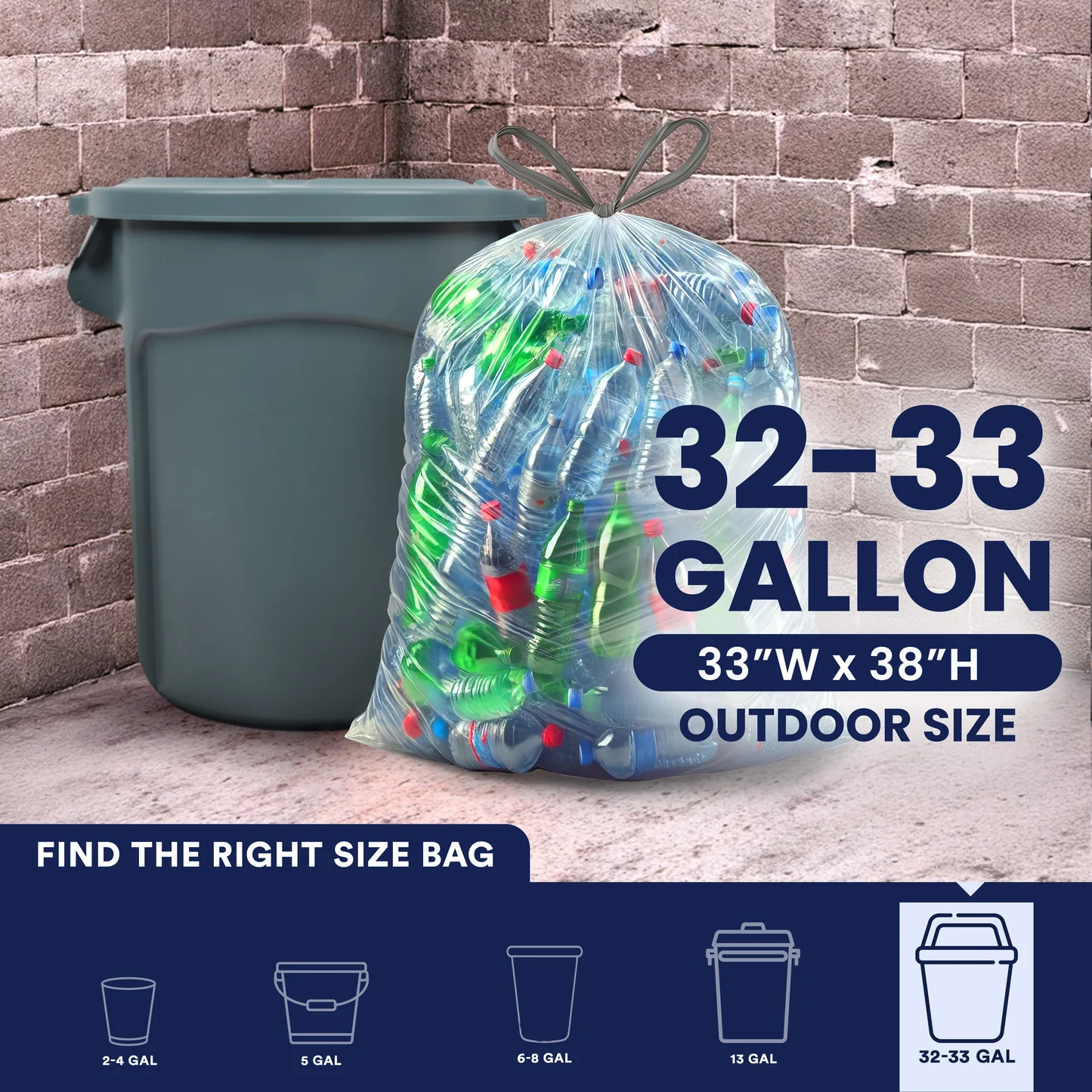 32-33 Gal Drawstring Bags - 0.9 Mil - 100/Case