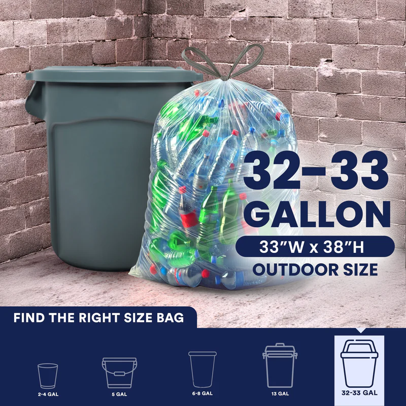 32-33 Gal Drawstring Bags - 0.9 Mil - 100/Case