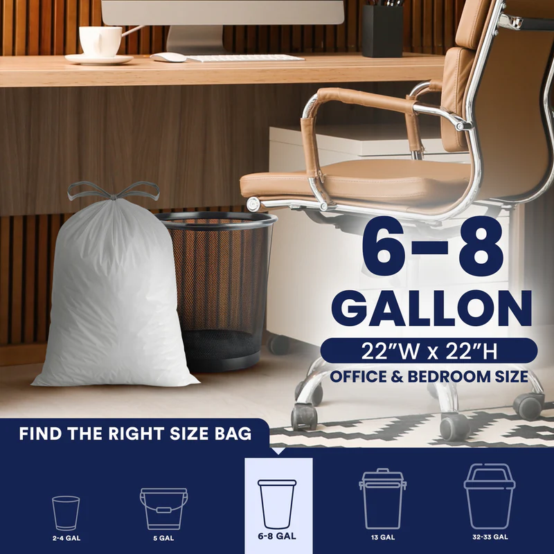 8 Gallon Drawstring Bags - 0.7Mil - 100/Case