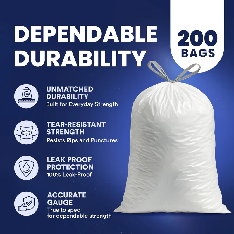 6 Gallon Drawstring Bags  - 0.7 Mil - 200/Case