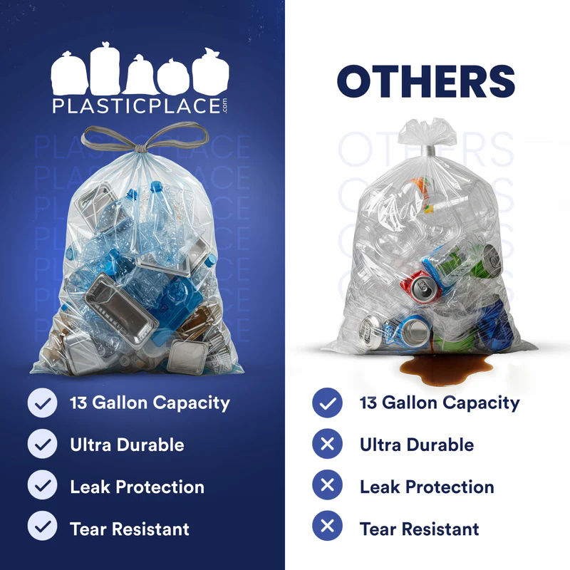 13 Gallon Extra Tall Clear Drawstring Bags - 1.0 Mil - 200/Case