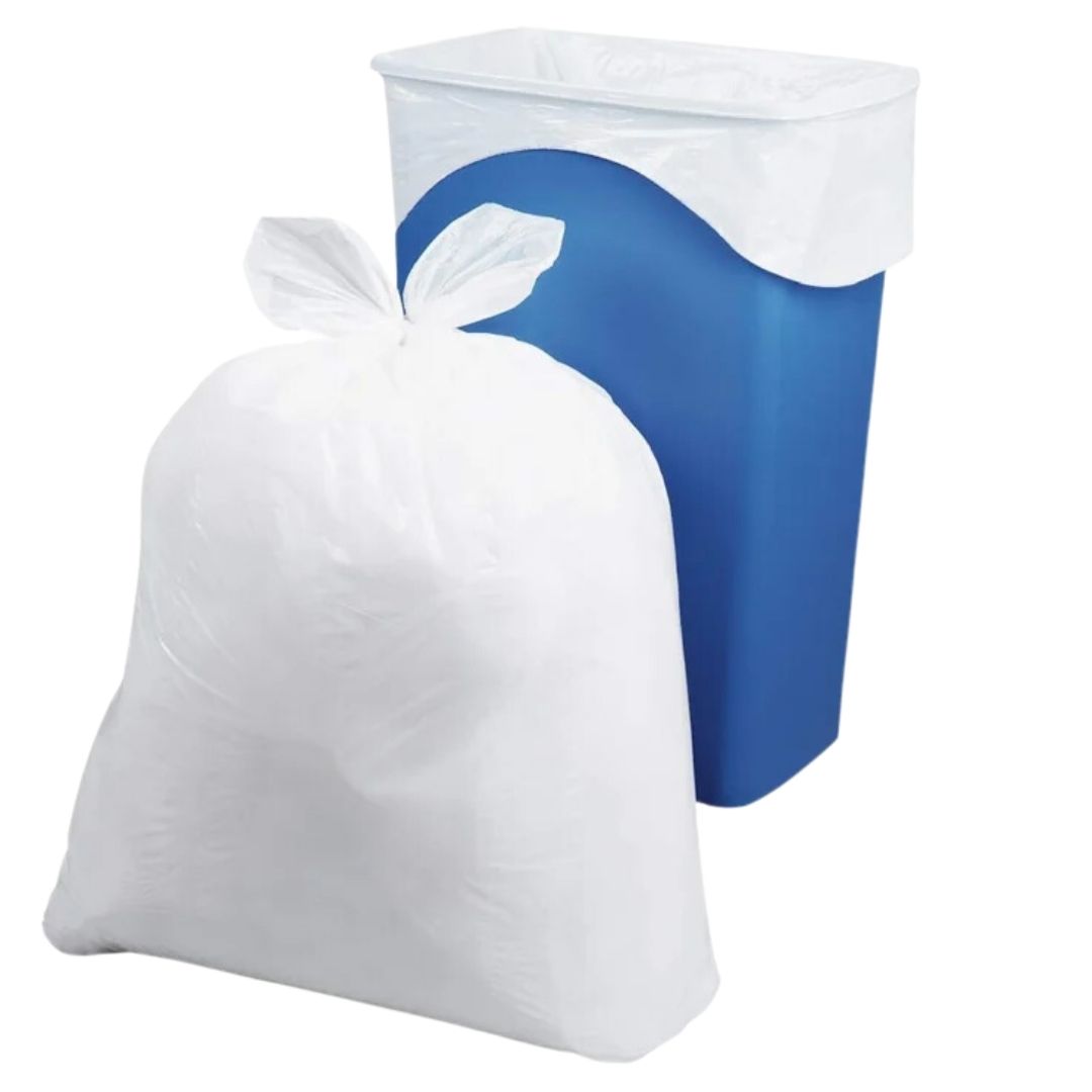 Plasticplace 24 in. x 31 in. 13 Gal. White Drawstring Trash Bags