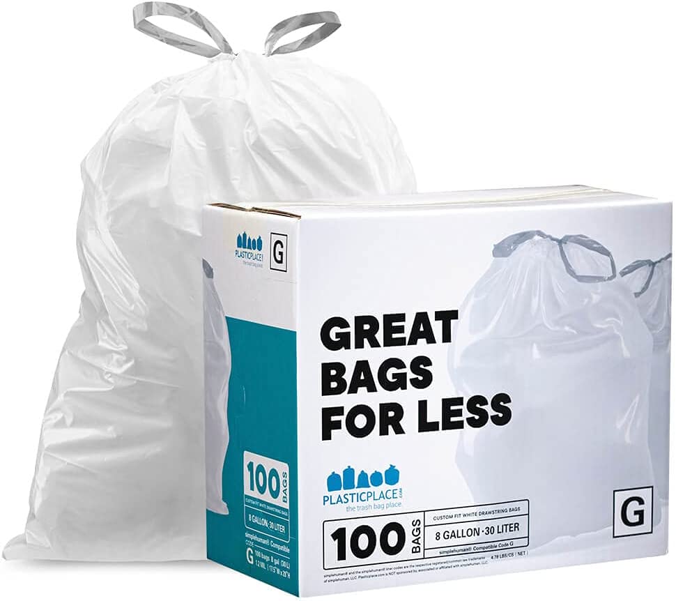 8 Gallon White Drawstring Trash Bags - 1.2 Mil