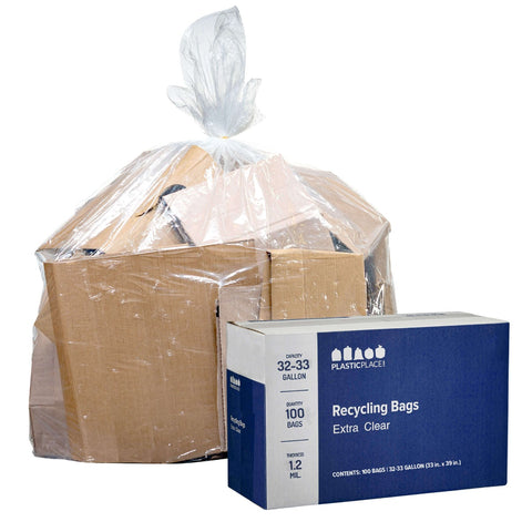 32-33 Gallon Extra Clear Recycling Bags - 1.2 Mil - 100/Case