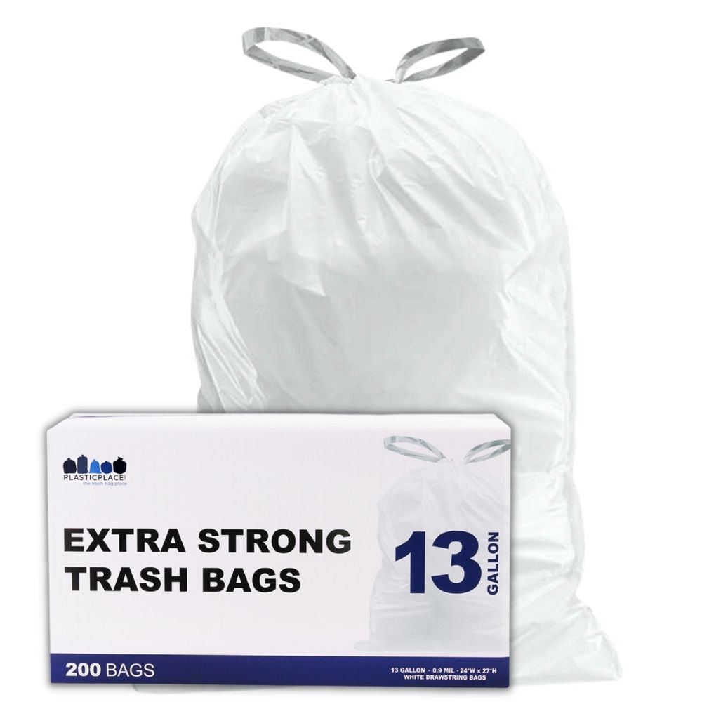 Plasticplace 21.5 in. x 30.75 in. 12 Gal./45 l White Drawstring