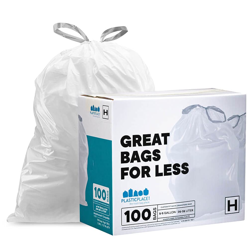 Plasticplace Custom Fit Trash Bags simplehuman (x) Code H Compatible, 8-9  Gallon, 30-35 Liter,18.5 x 28, 200 Count, White 200 Count Code H Trash  Bags