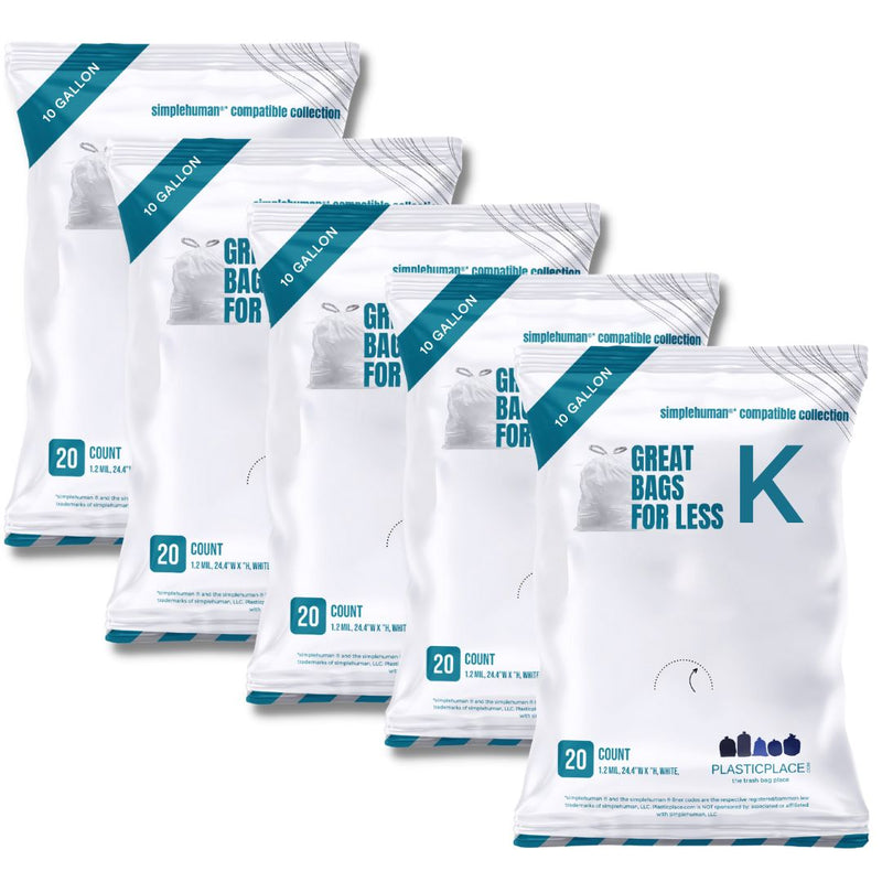 Simplehuman®* Compatible Trash Bags - Code K - 10 Gallon - 100/Case