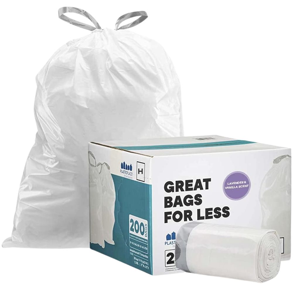 Plasticplace Simplehuman* Code H Compatible Drawstring Trash Bags, 8-9 Gallon (200 Count), Lavender & Soft Vanilla Scented