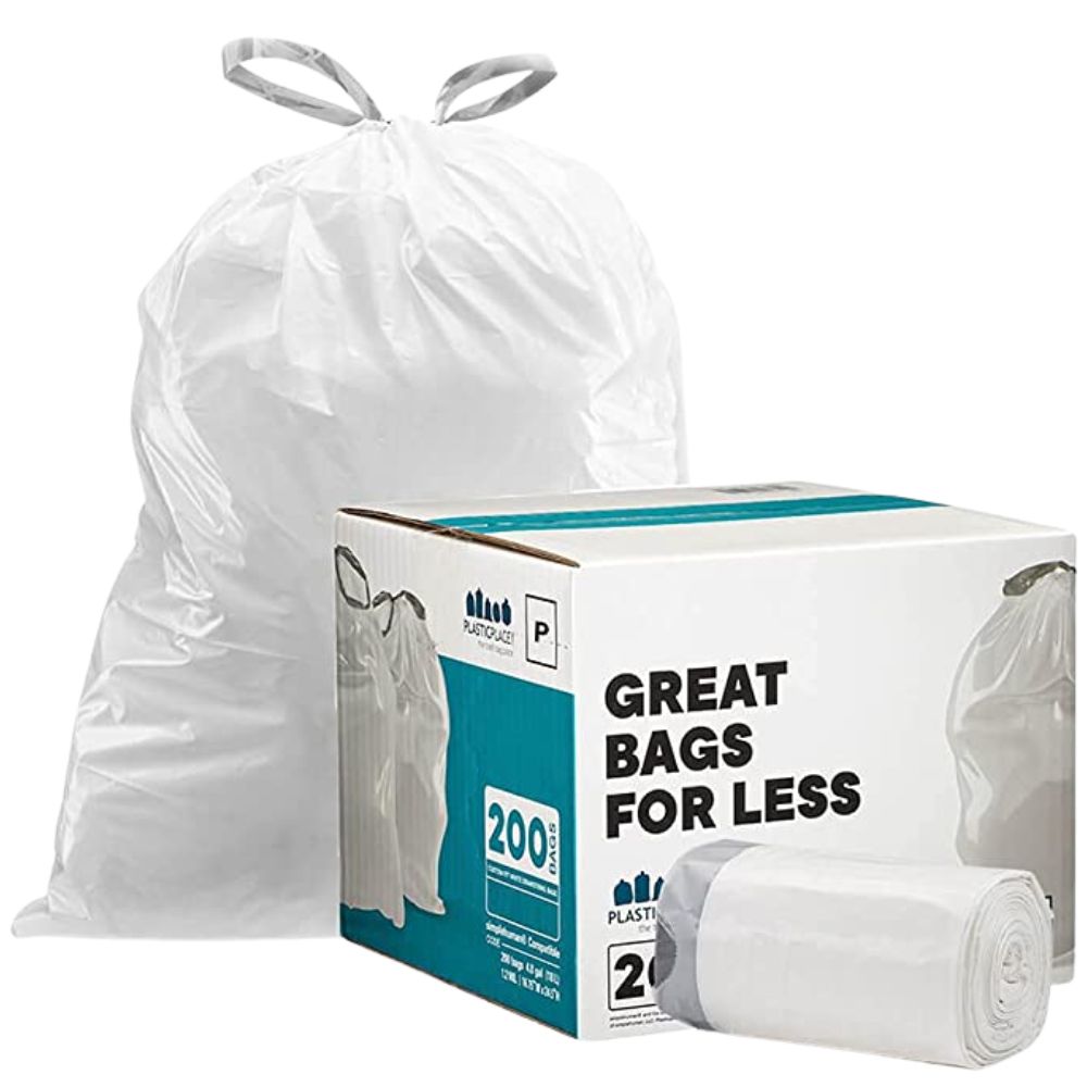 Plasticplace Custom Fit Trash Bags Simplehuman® Code P Compatible (100  Count) White Drawstring Garbage Liners 13-16 Gallon / 50-60 Liter 23.75 x  31.5