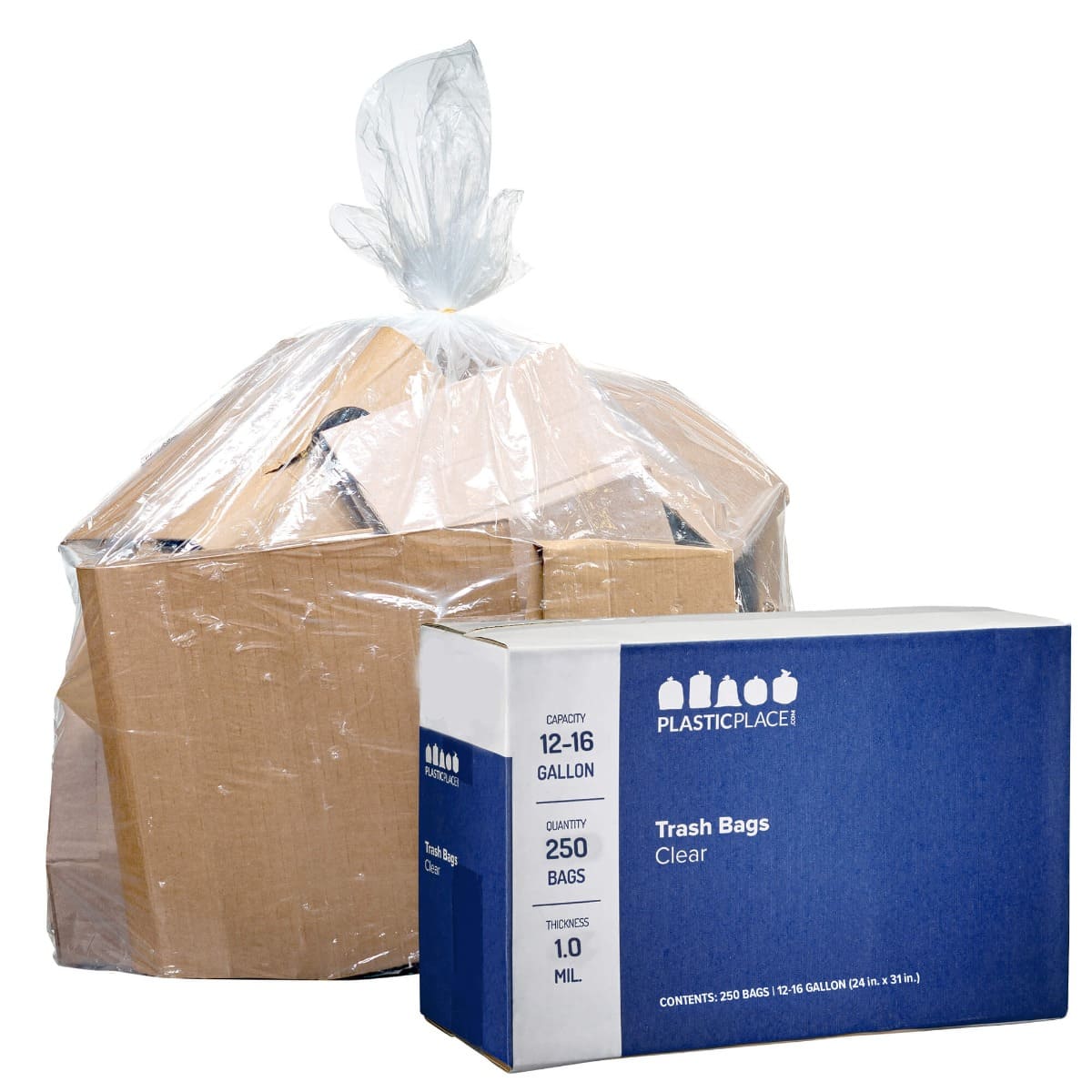 1216 Gal. Clear Trash Bags, 1.0 Mil, 24"x31" W14LDC Plasticplace