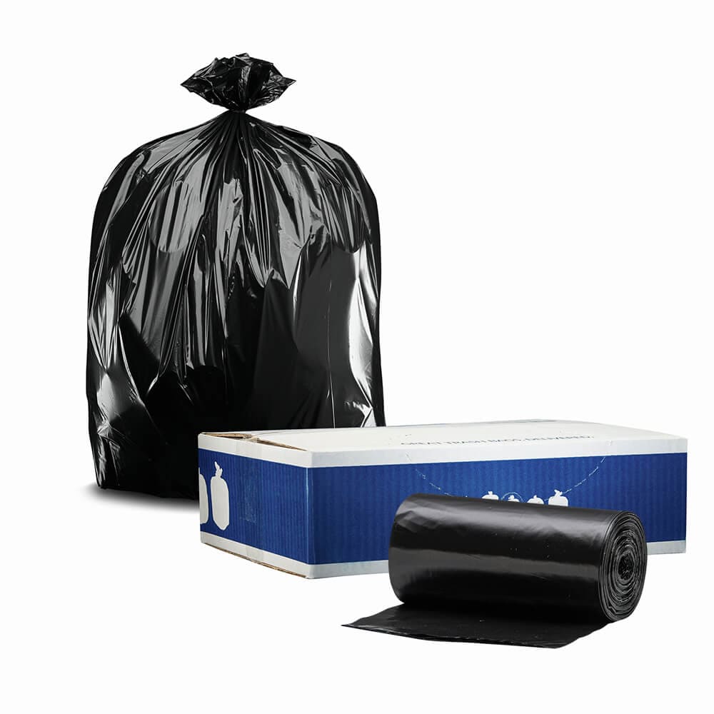 Plasticplace 12-16 Gallon Trash Bags on Rolls 0.8 Mil 24W x 32H Black 500/Case
