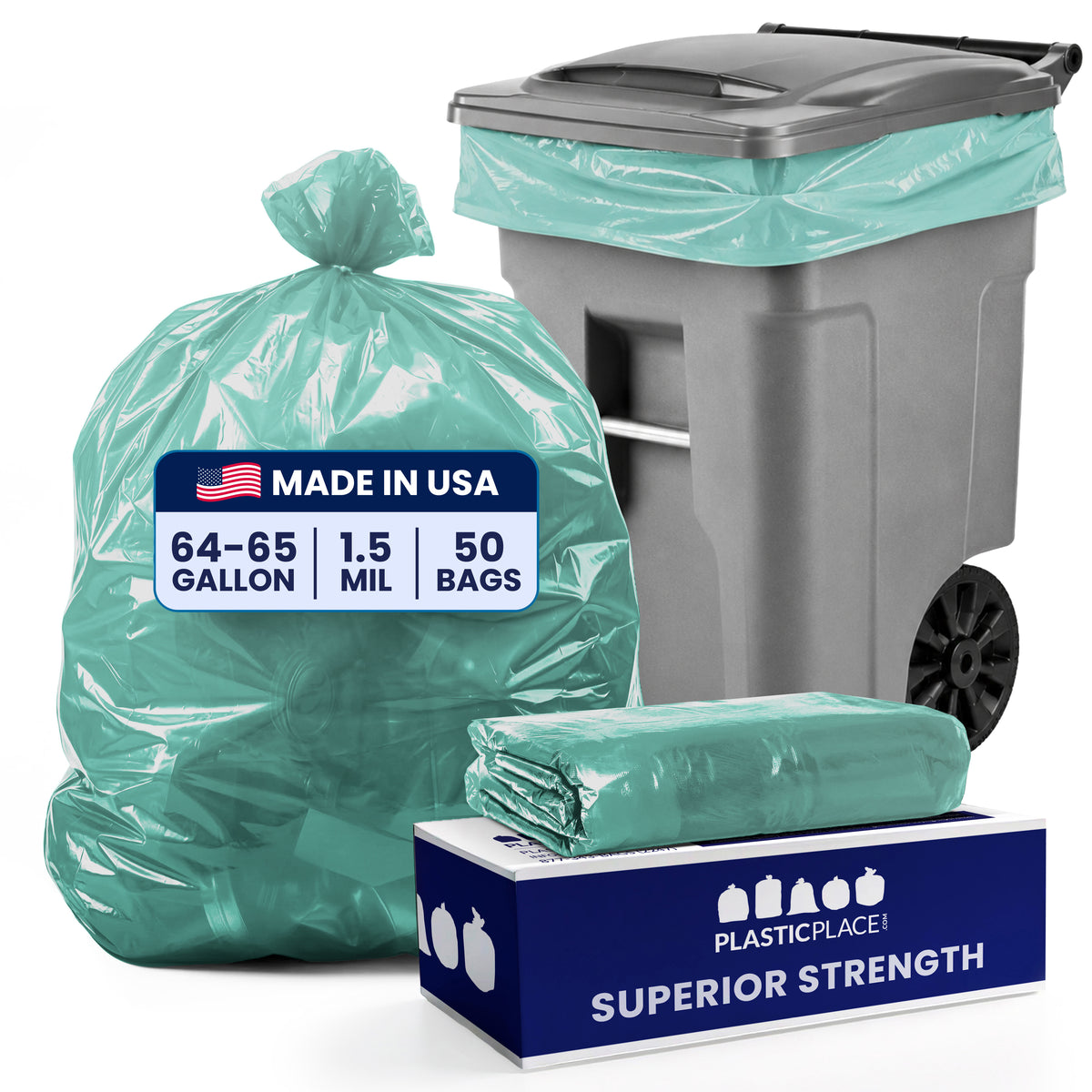 64 Gallon Toter Compatible Trash Bags - 1.5 Mil - 50/Case