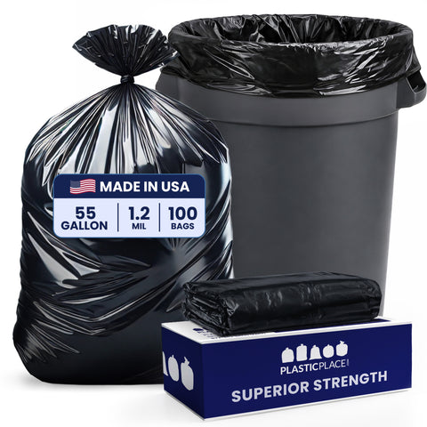 55 Gallon Rubbermaid Compatible Trash Bags - 1.2 Mil - 100/Case
