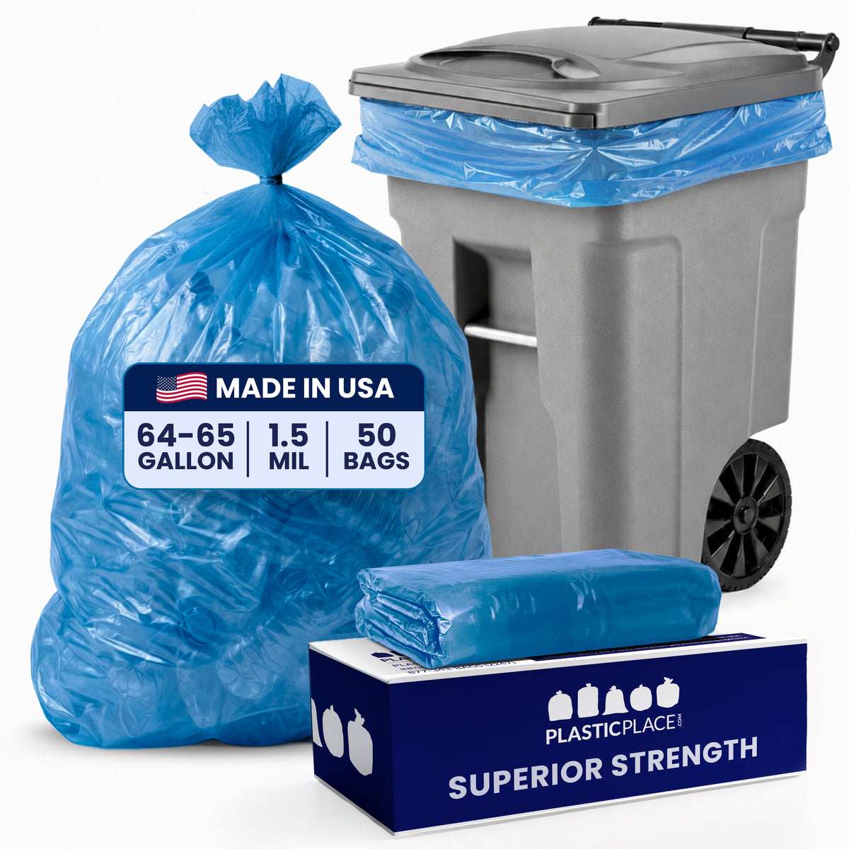64 Gallon Toter Compatible Recycling Bags - 1.5 Mil - 50/Case