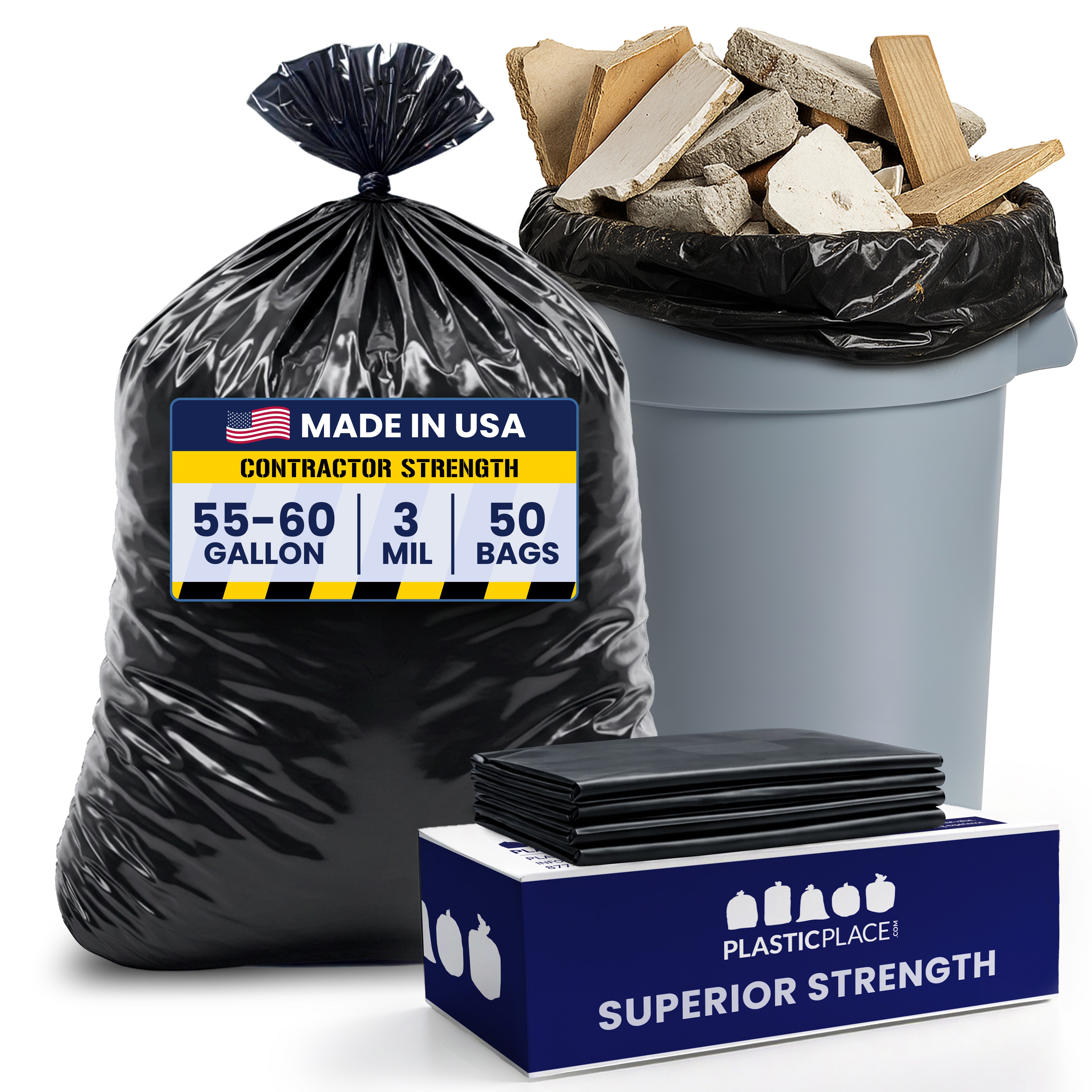 55-60 Gallon Contractor Bags - 3.0 Mil - 50/Case