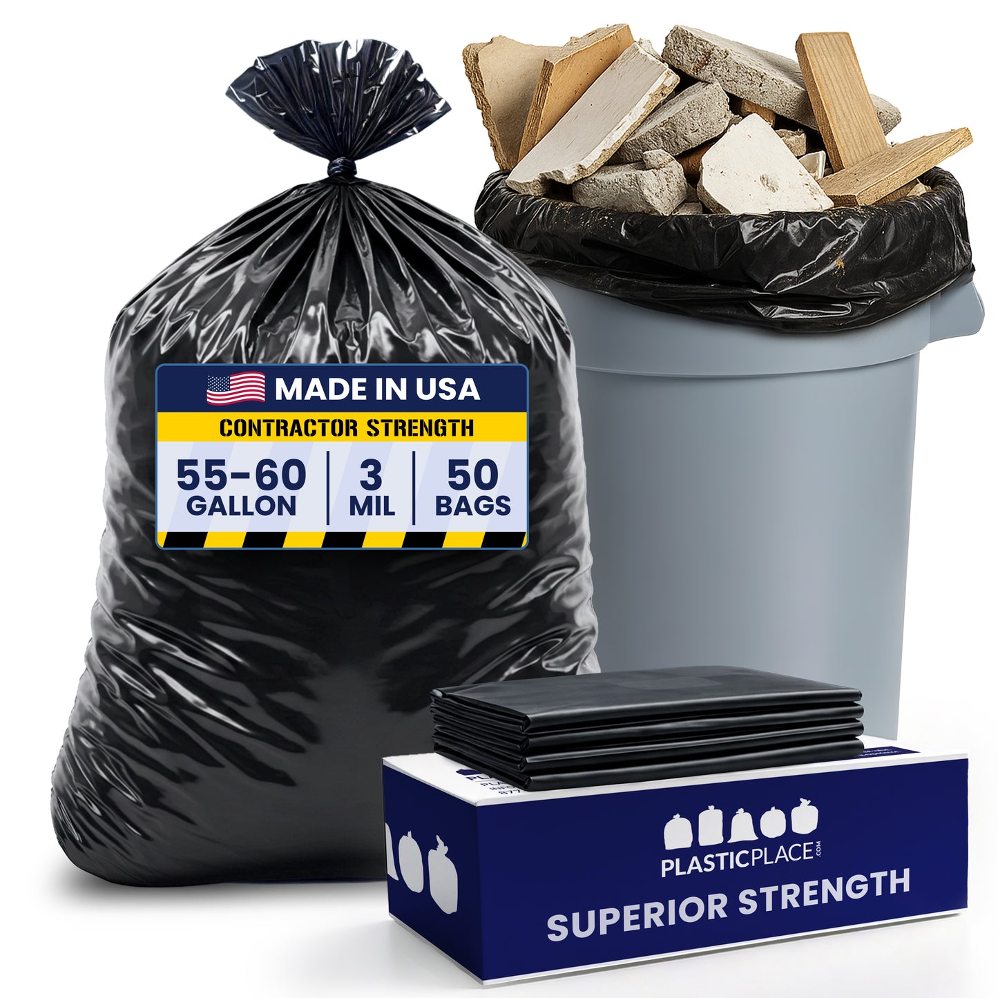55-60 Gallon Contractor Bags - 3.0 Mil - 50/Case