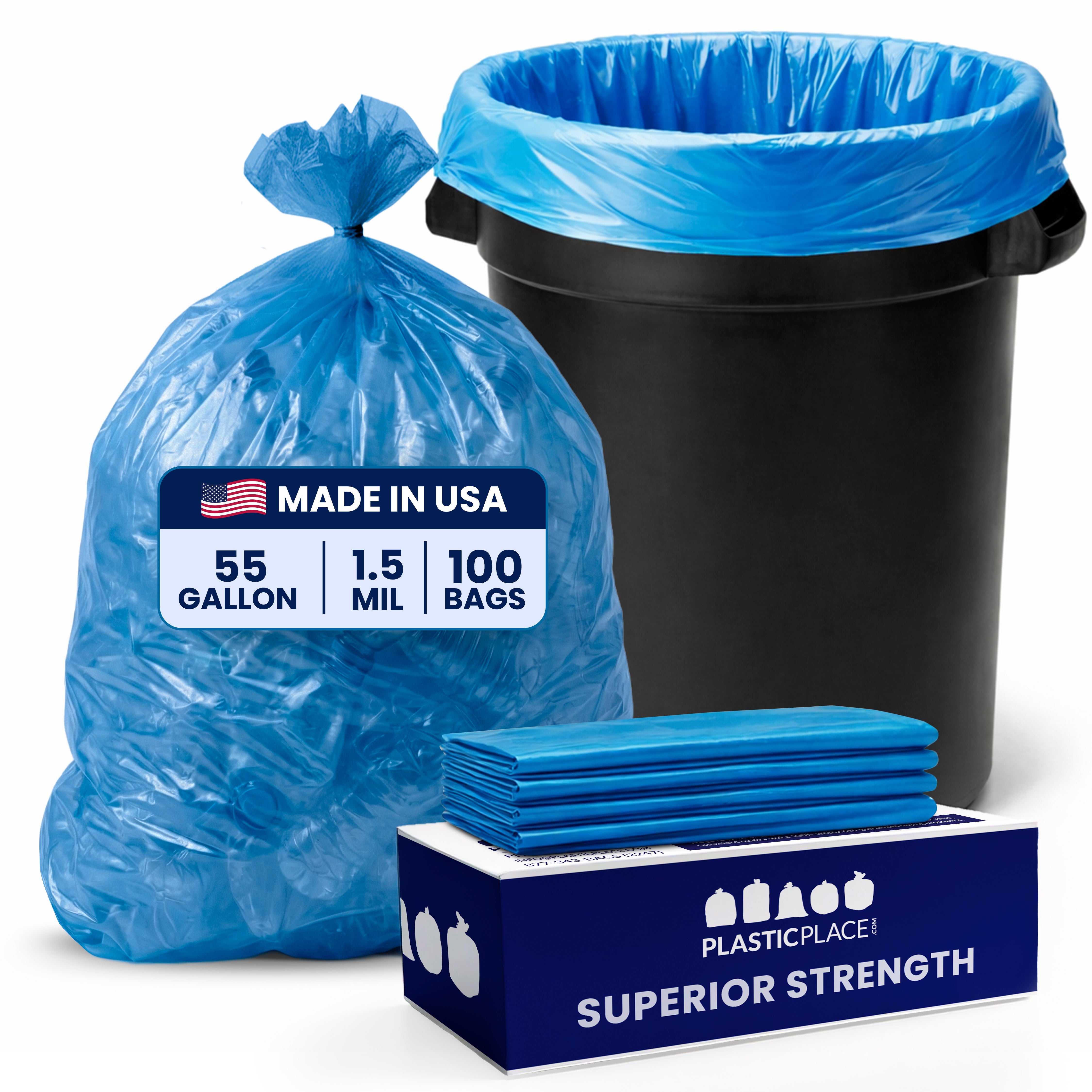 55 Gallon Recycling Bags - 1.5 Mil - 100/Case