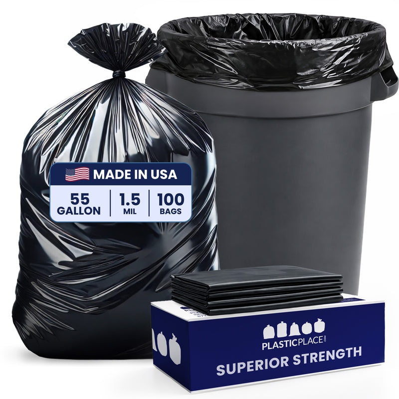 55 Gallon Rubbermaid Compatible Trash Bags - 1.5 Mil - 100/Case