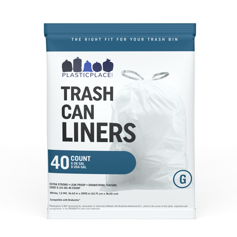Plasticplace 6-8 Gallon Trash Bags│ Compatible with Brabantia Touch Trash Can New│ Code G Size│White│ 1.2 Mil│ 16.5