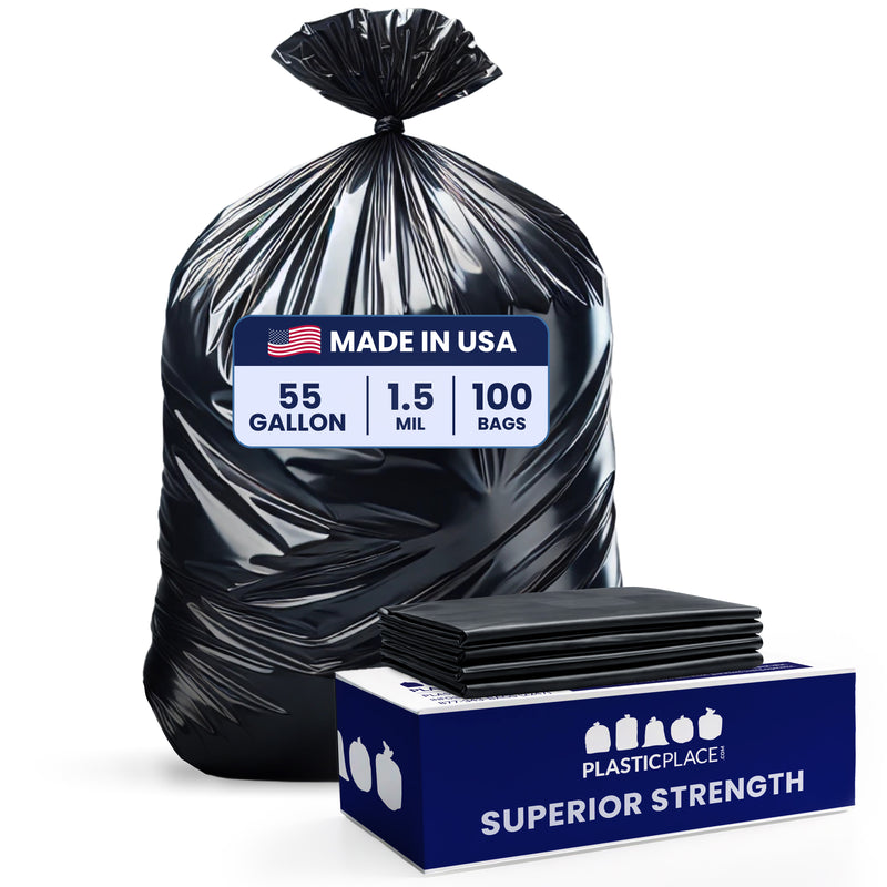 55 Gallon Rubbermaid Compatible Trash Bags - 1.5 Mil - 100/Case