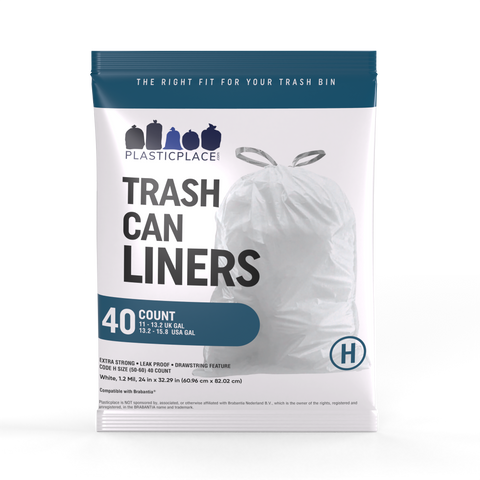 Plasticplace 13.2-16 Gallon Trash Bags│ Compatible with Brabantia Touch Top Trash Can│ Code H Size│ White│ 1.2 Mil│ 24