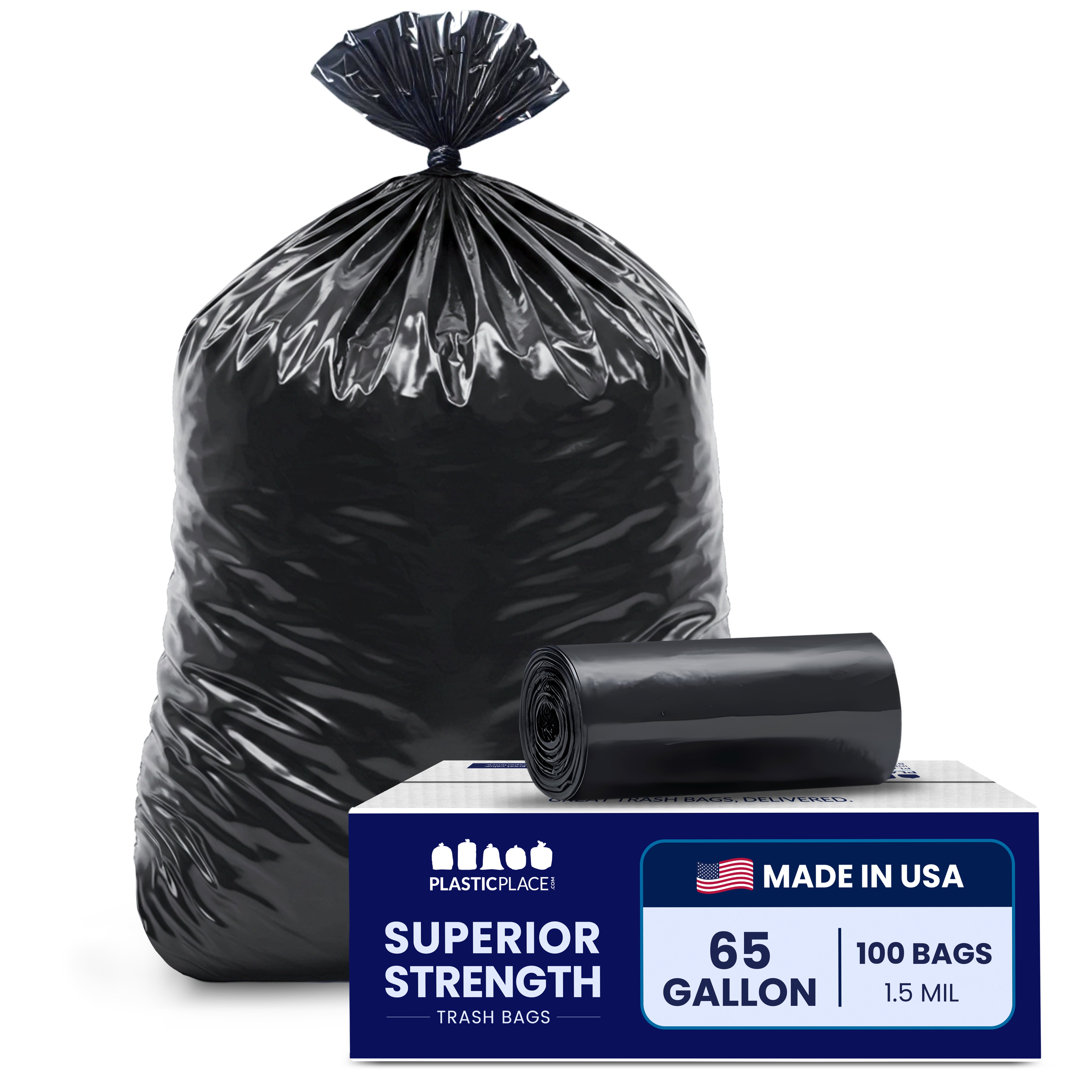 65 Gallon Rollout Trash Bags - 1.5 Mil - 100/Case