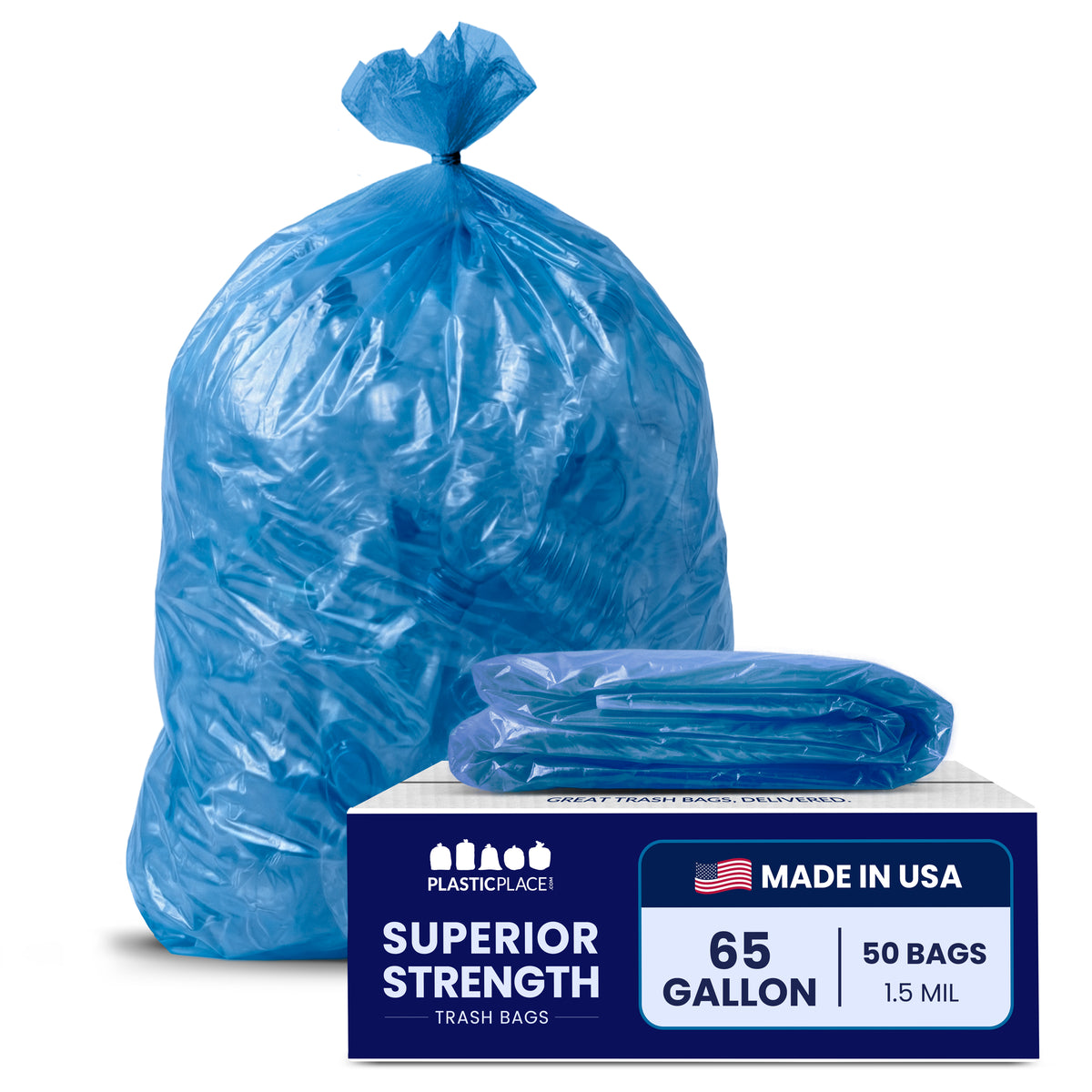 65 Gallon Recycling Bags - 1.5 Mil - 50/Case