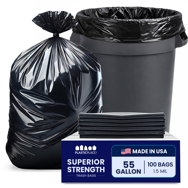 55 Gallon Rubbermaid Compatible Trash Bags - 1.5 Mil - 100/Case