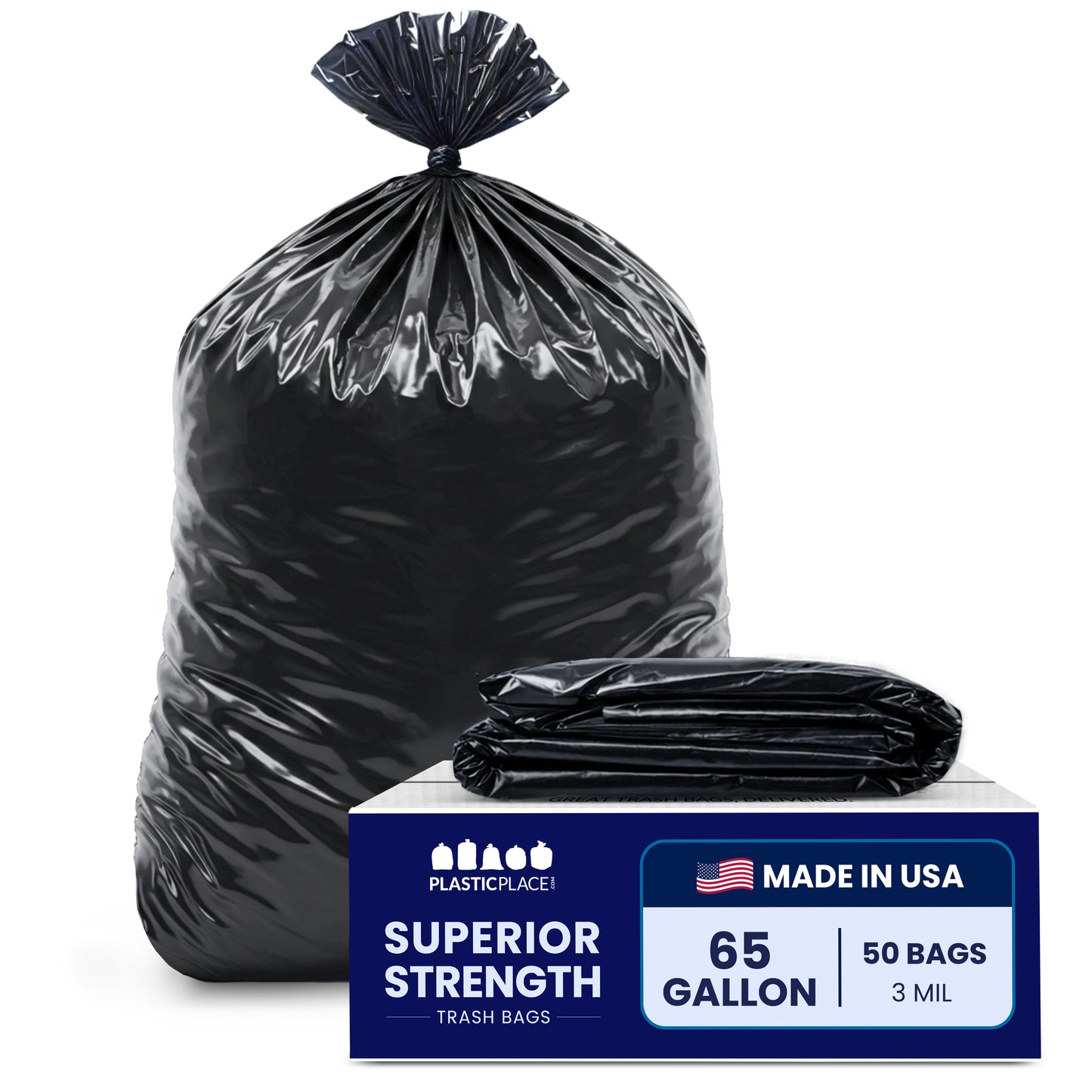 65 Gallon Extra Heavy Trash Bags - 3.0 Mil - 50/Case