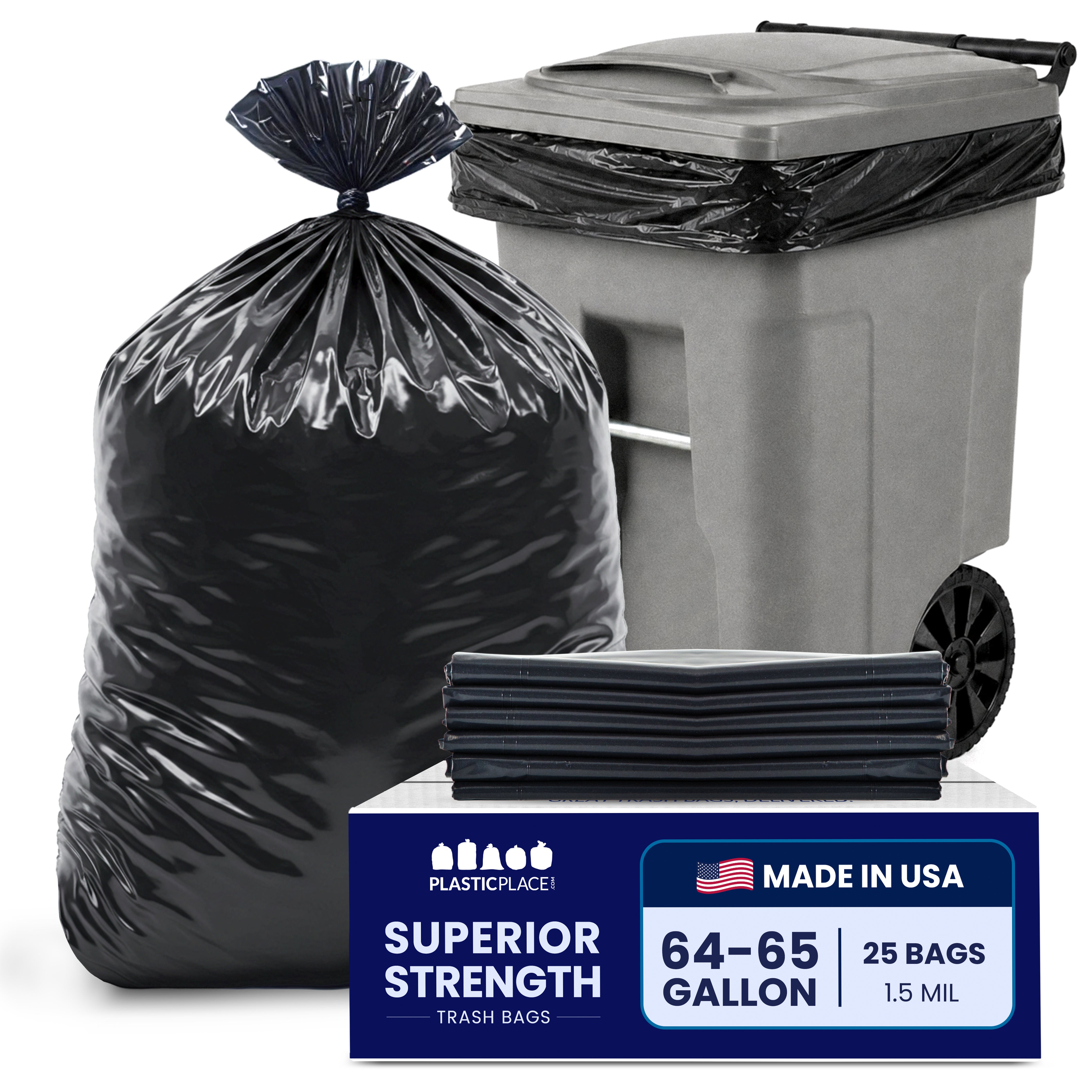 64 Gallon Toter Compatible Trash Bags - 1.5 Mil - 25/Case