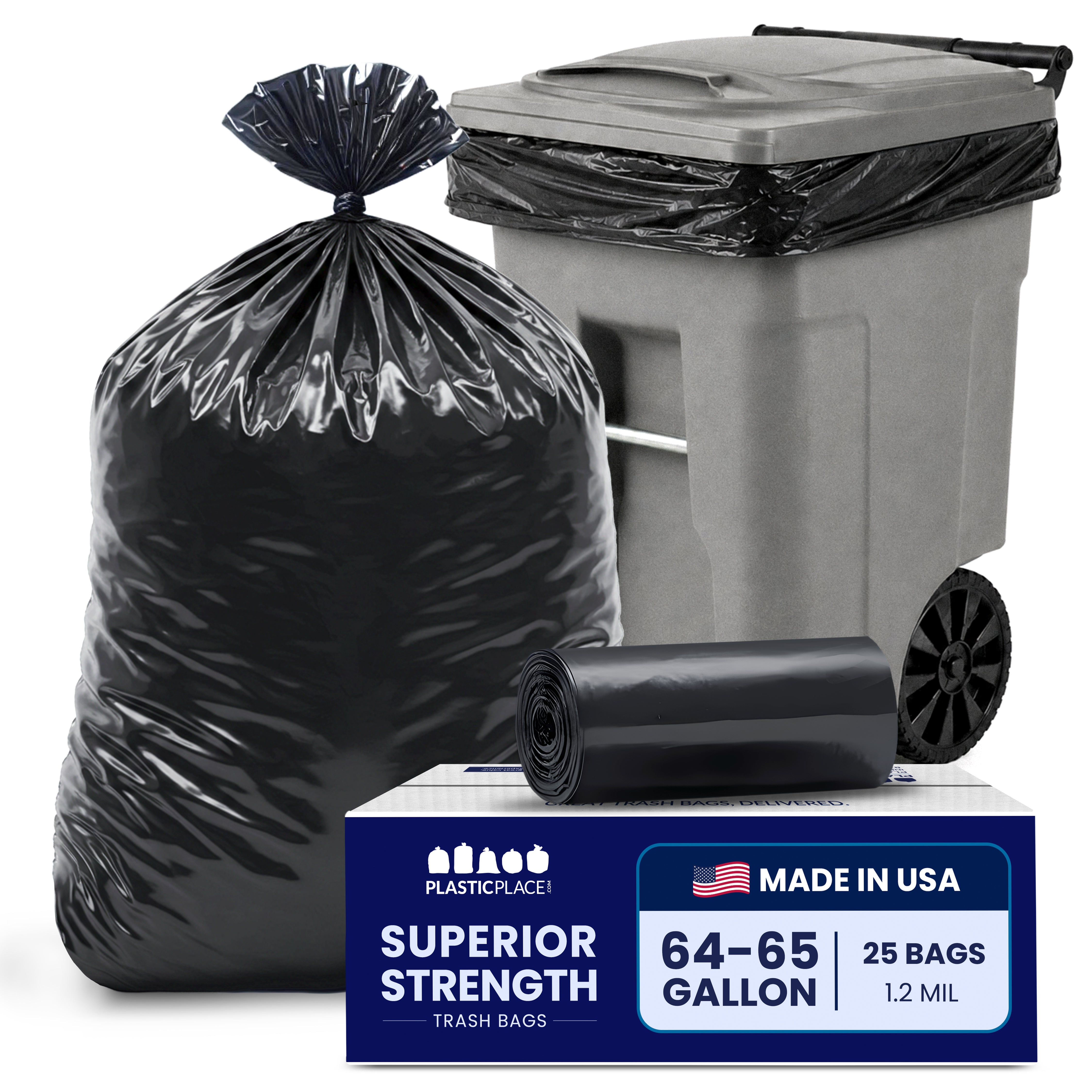 64 Gallon Toter® Compatible Trash Bags on Rolls - 1.2 Mil - 25/Case