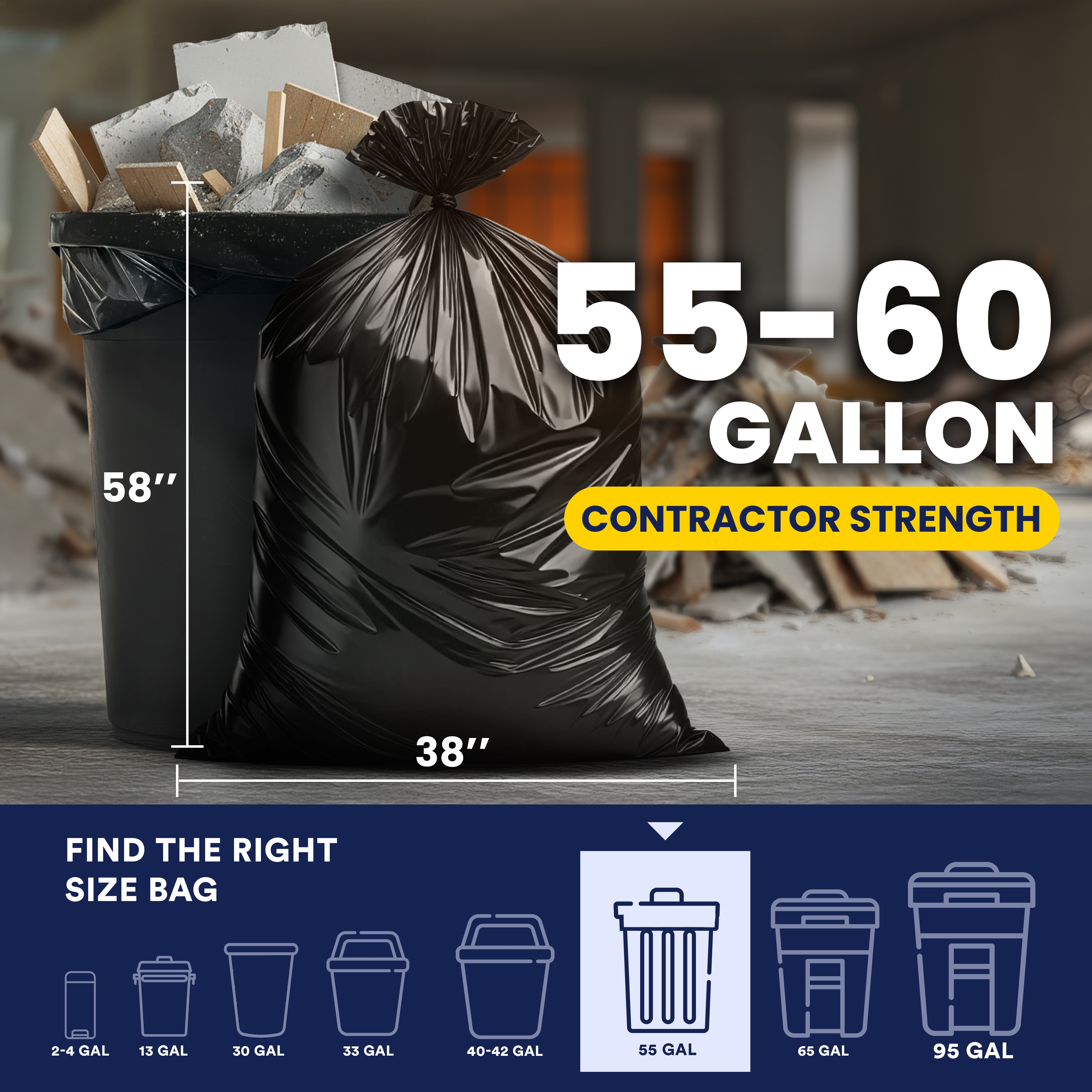 55-60 Gallon Contractor Bags - 6.0 Mil - 20/Case