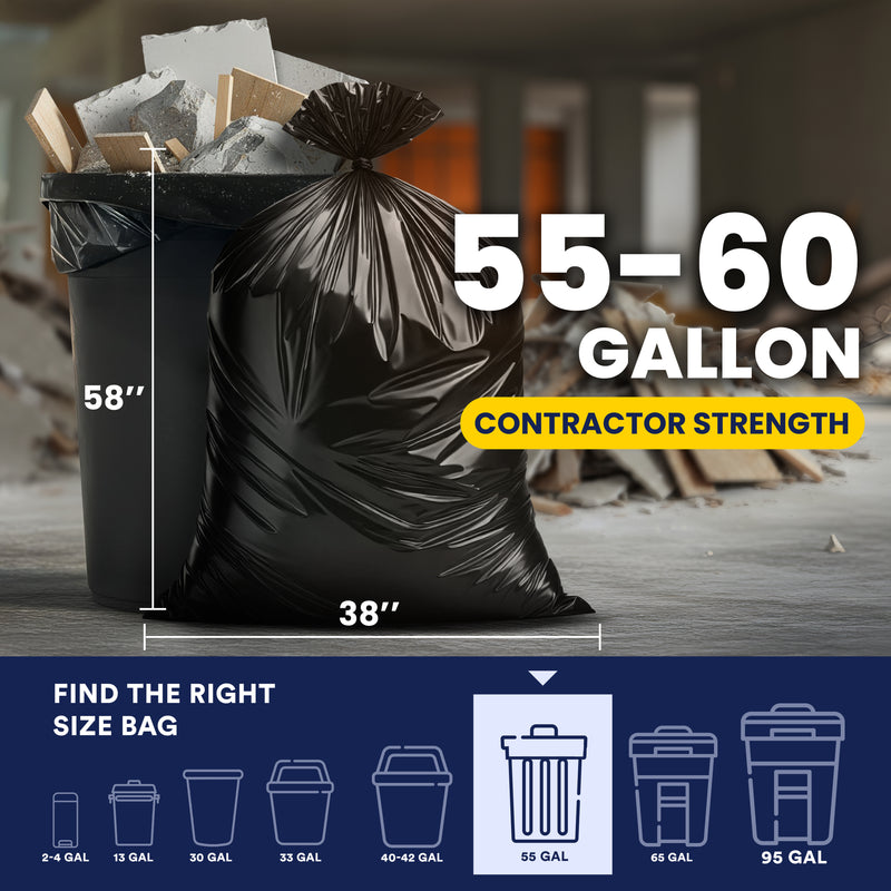 55-60 Gallon Contractor Bags - 6.0 Mil - 20/Case
